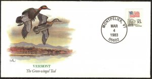 USA 1983 Waterbirds of States - Vermont - The Green- Winged Teal Envelope Cancel