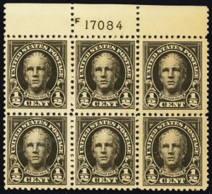 551, Mint VF NH 1/2¢ Plate Block of Six Stamps -- CV $25.00