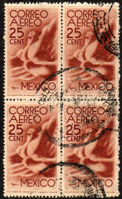 MEXICO C141, 25c 1934 Definitive Issue Blk of 4 Used (445)