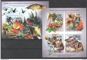 2011 Togo Fauna Wild Animals Bats Chauve-Souris Bl+Kb ** Stamps Tg1055