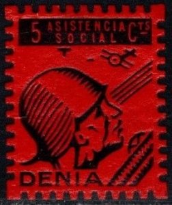 1937 Spain Civil War Charity Poster Stamp Denia 5 Centavos Social Welfare Stamp