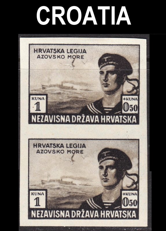 Croatia Scott B33 IMPERFORATED COLOR PROOF TRIAL VF mint OG H pair.