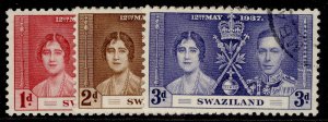 SWAZILAND GVI SG25-27, 1937 CORONATION set, FINE USED.