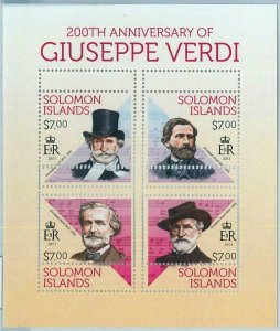 M1370 - SOLOMON ISLANDS - ERROR, 2013 MISSPERF SHEET: Giuseppe Verdi Music Opera