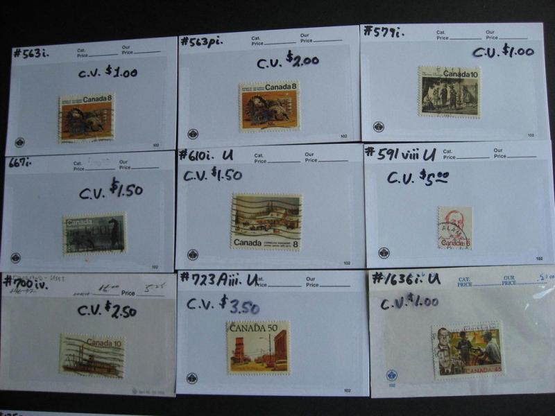 CANADA all different varieties group, 28 sales cards, unverified,mixed condition