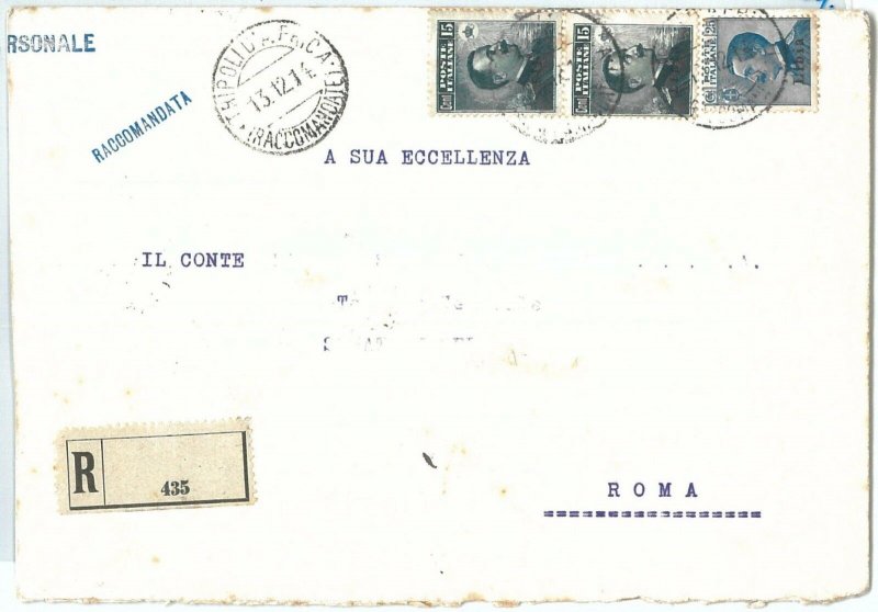 71584  - STORIA POSTALE -  LIBIA Libya 1914 - Busta  RACCOMANDATA per la ROMA 