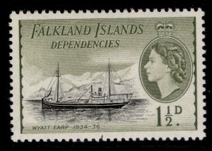 FALKLAND ISLANDS - Dependencies QEII SG G28a, 1½d black & yellow-olive, NH MINT.