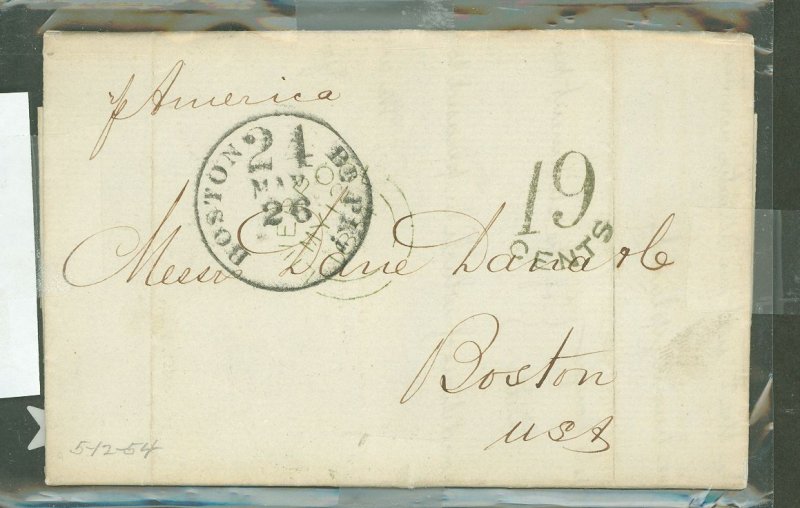 Great Britain  1854 transatlantic mail liverpool to boston per steamer america