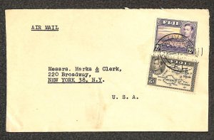 FIJI 129 & 135 STAMPS SUVA MARKS & CLERK NY AIRMAIL COVER (c. 1959)