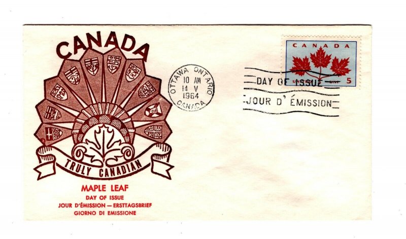 Canada 1964  Maple Leaf  #417  FDC  Ginn cachet unddressed