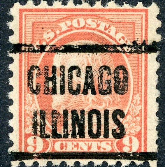 #471 – 1916-17 9c Franklin, salmon red.  Pre Cancel Chicago.