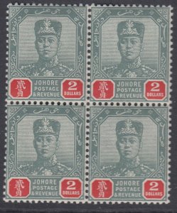 SG 71 Malaya Johore 1904-10. Rosette watermark. $2 green & carmine. A fine...