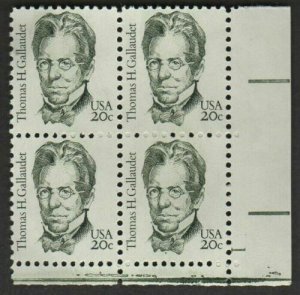 1983 Thomas H. Gallaudet Plate Block of 4 Postage Stamps, Sc# 1861, MNH, OG