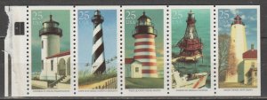 #2470-74a, Pane-5 W/tab. Lighthouses MNH, '.25 cent' (2)