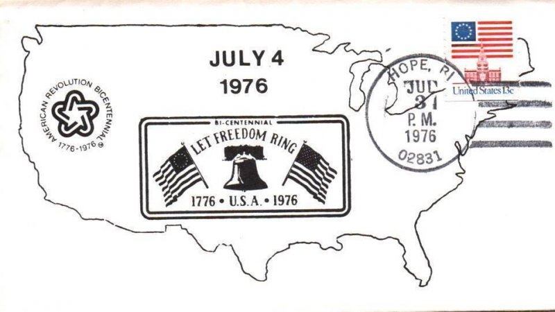 USA BICENTENNIAL TOUR SCARCE PRIVATE CACHET CANCEL AT HOPE, RI JULY 3 1976