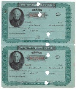 Distillery Warehouse, series of 1878 Tax Stamp, Walla CE12 Vertical Pair (56198)