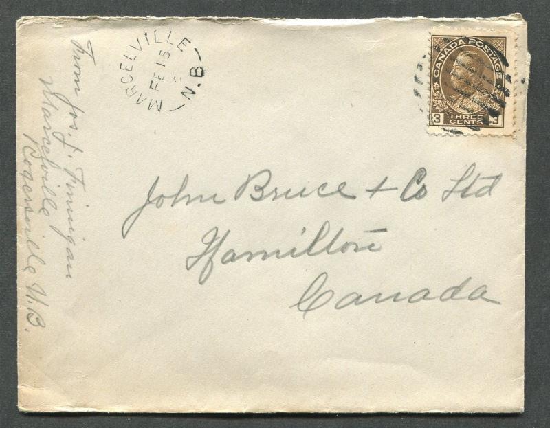 NEW BRUNSWICK SPLIT RING TOWN CANCEL COVER MARCELVILLE 