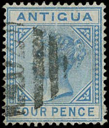 ANTIGUA Sc 10 F-VF USED -4p Queen Victoria - Vertical Crease o/w nice appearance