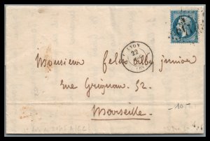 France 1862 160 Year Old Folded Letter Lyon to Marseille