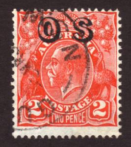 Australia 1932 Sc#O3, SG#O125 2d Red KGV Head Sm Wmk OS optd USED.
