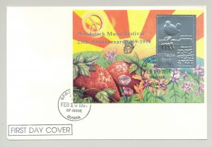 Guyana 1994 Woodstock 1v Silver S/S Silver Inscription on FDC