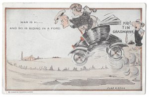 War is H___ and So Is Riding In a Ford, Cobb & Shinn Postcard, Mailed 1915, RPO