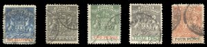 Rhodesia #1-15 Cat$29.25, 1890-94 1/2p-4p, five values, used