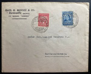 1929 Barranquilla Colombia Commercial Cover To Barrancarmeja