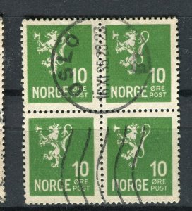 NORWAY; 1930s early Lion type fine used 10ore. Block of 4