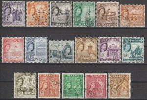 MALTA 1956/58 SG 266/282 USED