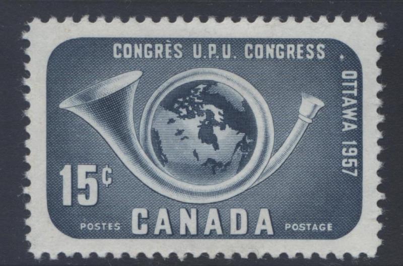 Canada - Scott 372 - Post Horn & Globe-1957 - MLH - Single 15c Stamps