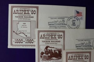 ARIPEX 1980 Philatelic show expo souvenir cachet cover set Tucson RR Centennial