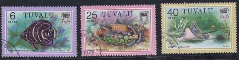 Tuvalu # 100, 105, 108, Marine Life - Fish, Used,  1/3 Cat.