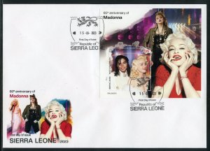 SIERRA LEONE 2023 65th ANNIVERSARY OF MADONNA SOUVENIR SHEET FIRST DAY COVER