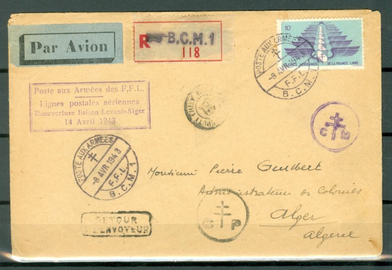 SYRIA RARE 1943  #MC6  MILTARY COVER with RETURN TO ORIGINAL SENDER