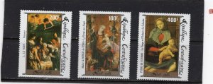 CENTRAL AFRICAN REPUBLIC 1985 CHRISTMAS PAINTINGS SET OF 3 STAMPS MNH