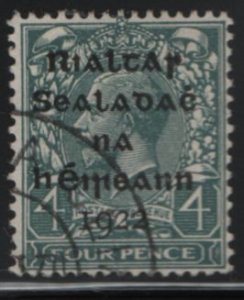 Ireland 1922 used Sc 5 4p KGV, slate green, black overprint 15 x 17.5mm