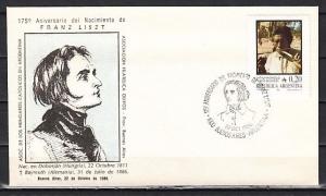 Argentina, 22/OCT/86 issue. Composer Franz Liszt, Music Cancel on Cachet cover.