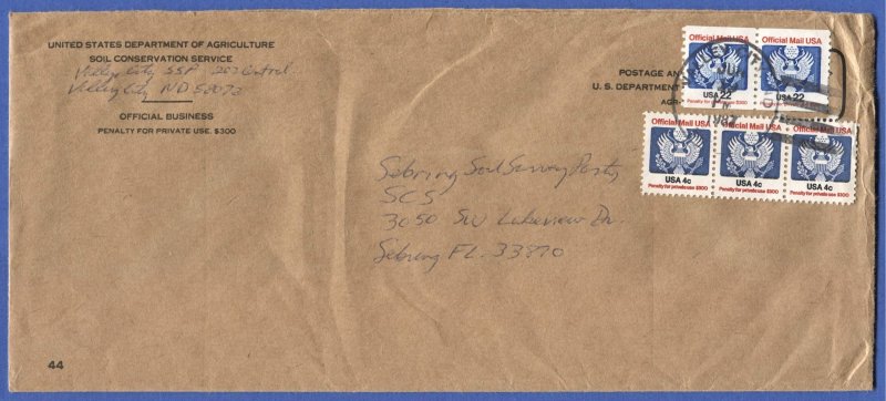 US Sc O128,O136 Coil Pair Used on cover, Valley City, ND - Eagle / Bird