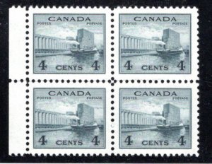 Scott 253, Canada, , 4c, block of 4, MNHOG, VF, 1942, King George VI War Issue