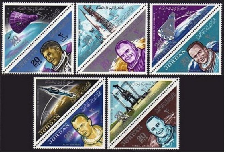 Jordan 435aj pairs, MNH. Mi 427A-436A. 1964. Carpenter, Glenn, Shepard, Grissom,