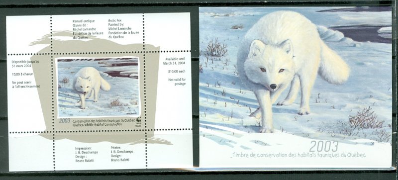 QUEBEC  2003  WILDLIFE ARCTIC FOX...#QW16A..SURCHARGED..MNH...$50.00