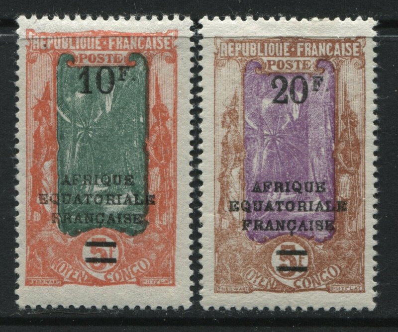 Middle Congo 1927 overprinted 10 and 20 francs mint o.g.