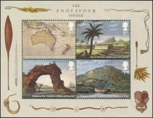 Great Britain 2018 Sc 3763 Endeavour Voyage Maori Map Canoe New Zealand CV $11