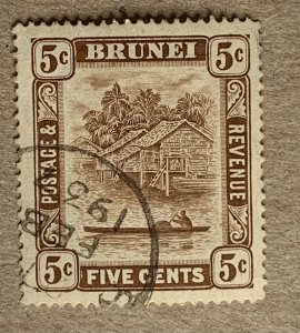 Brunei 1933 5c chocolate brown nicely used.  Scott 51,  CV $1.20.   SG 68