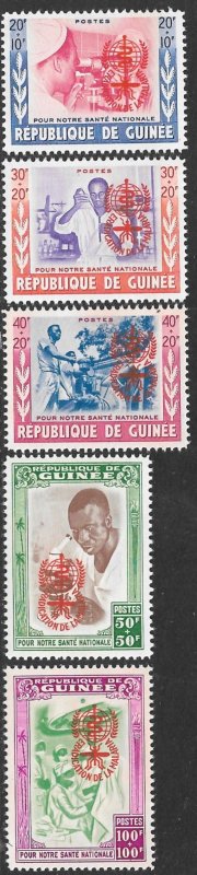 GUINEA 1962 ANTI MALARIA ORANGE OVPT Semi Postal Set Sc B25-B29 MNH