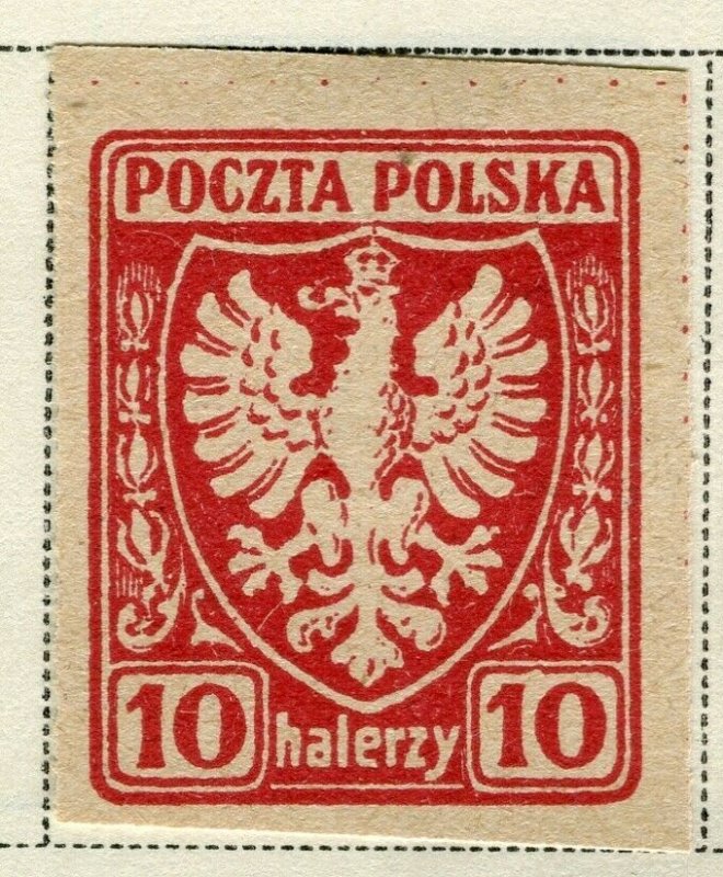 POLAND; 1919 early Imperf issue fine Mint hinged 10h. value