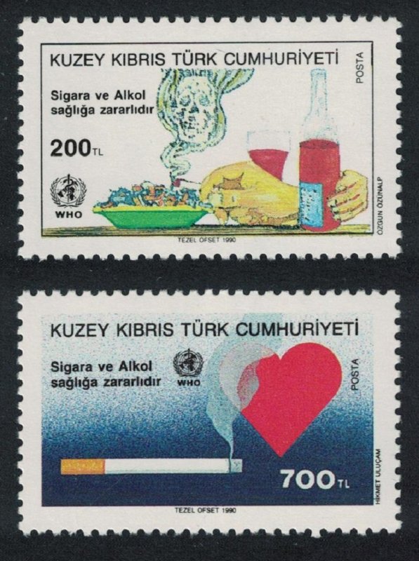 Turkish Cyprus Smoking Drinking World Health Day 2v 1990 MNH SG#273-274