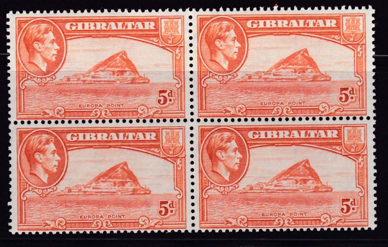 Gibralter 1947 KGVI 5d Europa Point Block of Four  F/VF/NH