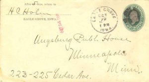 United States Iowa Eagle Grove 1899 maltese cross  Postal Stationery Envelope...